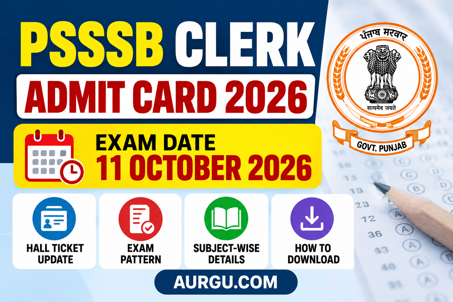 PSSSB Clerk Admit Card 2026 – Exam Date, Hall Ticket & Exam Pattern